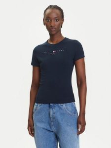 Tommy Jeans T-Shirt Linear DW0DW21422 Granatowy Slim Fit. Niebieskie t-shirty Tommy Jeans, xxs, bez wzorów, z bawełny, bez kołnierzyka, bez ramiączek. Za 109,99 zł.
