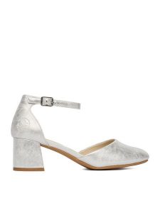 Rieker Czółenka 44762-90 Srebrny. Szare czółenka Rieker, bez wzorów, z materiału, bez obcasa, bez zapięcia. Za 319,99 zł.