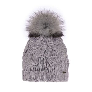 Czapka zimowa damska szara z pomponem. Szare czapki Molly, bez wzorów, z materiału. Za 59,90 zł.