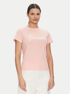 Guess T-Shirt V5GI02 K9RM1 Różowy Slim Fit. Czerwone t-shirty Guess, xxs, z aplikacjami, z bawełny, bez kołnierzyka, bez ramiączek. Za 89,99 zł.