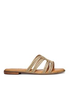 Geox Klapki D Sozy Plus D65DQA 000EW C2016 Złoty. Żółte klapki Geox, bez wzorów, z materiału, bez obcasa. Za 399,99 zł.