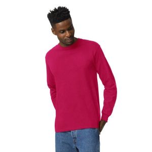 Ultra Bawełniana Koszulka Z Długim Rękawem Unisex Dla Dorosłych. Czerwone bluzki GILDAN, xl, bez wzorów, z bawełny, sportowe, bez kołnierzyka, bez ramiączek. Za 77,99 zł.