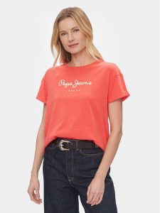 Pepe Jeans T-Shirt Helga PL505761 Czerwony Regular Fit. Czerwone t-shirty Pepe Jeans, m, bez wzorów, z bawełny, bez kołnierzyka, bez ramiączek. Za 99,99 zł.