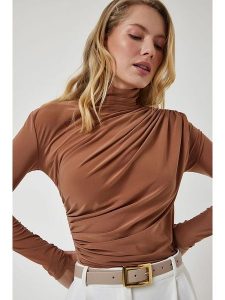 Happiness Istanbul Bluzka w kolorze jasnobrązowym rozmiar: 38. Brązowe bluzki Happiness Istanbul, bez wzorów, bez kołnierzyka, bez ramiączek. Za 61,45 zł.
