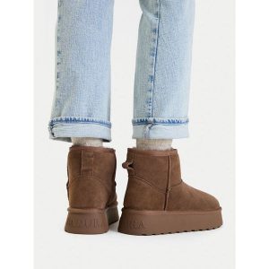 Śniegowce Badura. Brązowe buty zimowe Badura, bez obcasa, bez zapięcia. Za 229,99 zł.
