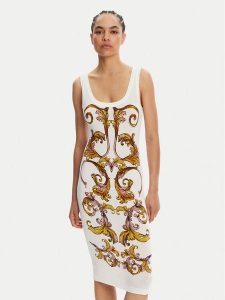 Versace Jeans Couture Sukienka codzienna 78HAO9P6 Biały Slim Fit. Białe sukienki Versace Jeans Couture, na co dzień, bez wzorów, z jeansu, bez kołnierzyka, bez ramiączek, proste. Za 699,99 zł.