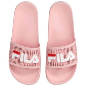 Klapki damskie FILA Morro Bay Spiro. Czerwone klapki Fila, bez wzorów, z gumy, bez obcasa. Za 73,99 zł.