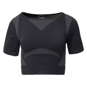 Damski crop top IQ Cross The Line Ingel. Czarne koszulki sportowe IQ, bez wzorów, bez ramiączek, na fitness i siłownię. Za 179,53 zł.