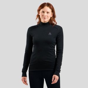 Koszulka termoaktywna damska Odlo Active Warm Stand-Up Collar Base Layer Top. Czarne koszule nocne ODLO, bez wzorów, bez ramiączek. Za 204,69 zł.