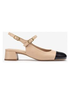 Unisa Skórzane czółenka w kolorze beżowo-czarnym rozmiar: 37. Brązowe czółenka Unisa, bez wzorów, z okrągłym noskiem, bez obcasa, bez zapięcia. Za 243,84 zł.