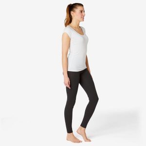 Legginsy fitness damskie Domyos slim. Czarne legginsy DOMYOS, bez wzorów, z bawełny. Za 49,99 zł.