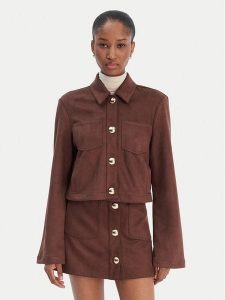 Bardot Koszula Lorenzo 59668TB1 Brązowy Boxy Fit. Brązowe koszule Bardot, bez wzorów, ze skóry, bez kołnierzyka, bez ramiączek. Za 489,99 zł.