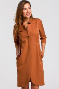 Sukienka marynarka elegancka żakietowa asymetryczna midi brązowa. Brązowe marynarki i żakiety Stylove, do pracy, xl, bez wzorów, biznesowe, z asymetrycznym kołnierzem, bez ramiączek, midi, asymetryczne. Za 329,00 zł.