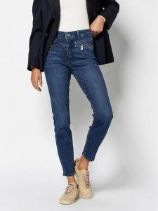 Rosner Dżinsy "Audrey" - Slim fit - w kolorze niebieskim rozmiar: 44/L30. Niebieskie jeansy Rosner, z aplikacjami, ze skóry, z podwyższonym stanem. Za 195,95 zł.