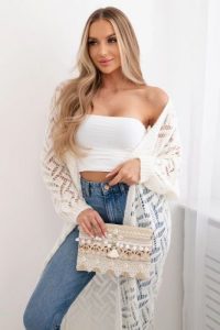 Sweter długi kardigan Super KID Moher ecru. Kardigany KESI, z moheru. Za 355,46 zł.