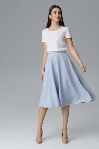 Błękitna Rozkloszowana Spódnica Midi na Pasku. Niebieskie spódnice Figl, xl, bez wzorów, z materiału, midi. Za 199,00 zł.