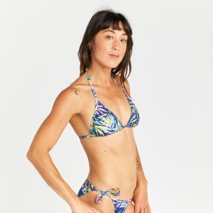 Góra kostiumu kąpielowego surfingowego damska Olaian Mae Cuty. Bikini OLAIAN, bez wzorów, z elastanu. W wyprzedaży za 19,99 zł.