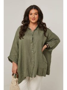 Curvy Lady Lniana koszula w kolorze khaki rozmiar: 40/42. Brązowe koszule Curvy Lady, bez wzorów, ze lnu, z asymetrycznym kołnierzem, bez ramiączek. Za 144,92 zł.