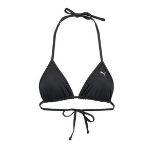 Damska góra od bikini Puma w kształcie trójkąta w kolorze czarnym. Czarne bikini Puma, bez wzorów. Za 75,99 zł.