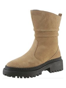 Heine Skórzane kozaki w kolorze jasnobrązowym rozmiar: 39. Brązowe kozaki Heine, na zimę, bez wzorów, ze skóry, bez obcasa, bez zapięcia. Za 161,34 zł.