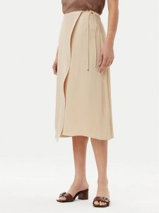 BOSS Spódnica midi Vamarni 50538116 Beżowy Regular Fit. Brązowe spódnice Boss, bez wzorów, z wiskozy, midi. Za 479,99 zł.