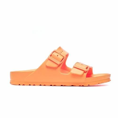 Klapki damskie Birkenstock Arizona Eva. Brązowe klapki Birkenstock, bez wzorów, z materiału, bez obcasa. Za 372,00 zł.