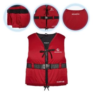 Kamizelka asekuracyjna AQUASTIC Classic 50N. Czerwone kamizelki AQUASTIC, xs, bez wzorów, bez kołnierzyka, bez ramiączek, bez kaptura. Za 129,99 zł.