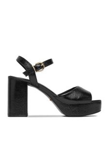 DeeZee Sandały CEO-SF79601 Czarny. Czarne sandały DeeZee, bez wzorów, z materiału, bez obcasa, na słupku, bez zapięcia. Za 139,99 zł.