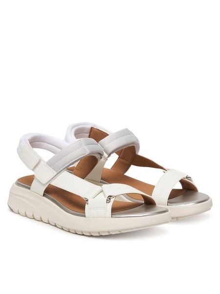 Geox Sandały D Flextride S D65BSD 05415 C1236 Biały. Białe sandały Geox, bez wzorów, ze skóry, bez obcasa, na płaskiej podeszwie, bez zapięcia. Za 419,99 zł.