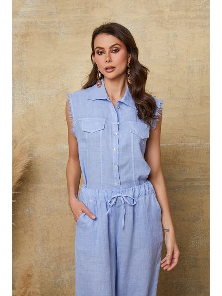 Joséfine Lniana bluzka "Jim" w kolorze błękitnym rozmiar: L. Niebieskie bluzki Joséfine, l, bez wzorów, ze lnu, bez kołnierzyka, bez ramiączek. Za 130,81 zł.