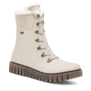 Trzewiki Rieker. Brązowe botki Rieker, bez wzorów, bez obcasa, na płaskiej podeszwie, bez zapięcia. Za 399,99 zł.