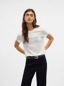Vero Moda Koszulka w kolorze białym rozmiar: L. Białe bluzki Vero Moda, l, bez wzorów, z bawełny, bez kołnierzyka, bez ramiączek. Za 52,55 zł.