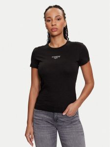 Tommy Jeans T-Shirt Essential DW0DW18397 Czarny Slim Fit. Czarne t-shirty Tommy Jeans, xs, bez wzorów, z bawełny, bez kołnierzyka, bez ramiączek. Za 79,99 zł.