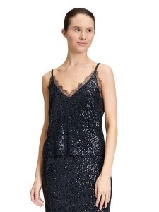 Vera Mont Top w kolorze granatowym rozmiar: 40. Niebieskie topy Vera Mont, bez wzorów, z koronki, bez kołnierzyka, bez ramiączek. Za 152,99 zł.