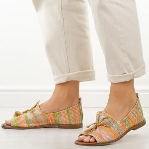 Multi pomarańczowe n01 skórzane Polskie sandały damskie z zakrytą piętą Deoni D488. Brązowe sandały Deoni, bez wzorów, ze skóry, bez obcasa, bez zapięcia. Za 419,00 zł.