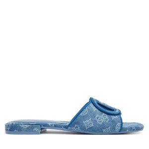 Klapki Guess. Niebieskie klapki Guess, z aplikacjami, bez obcasa. Za 259,99 zł.