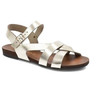 Złote Sandały Armodo Stylowe Obuwie Damskie. Żółte sandały Armodo, bez wzorów, z materiału, bez obcasa, bez zapięcia. Za 219,00 zł.