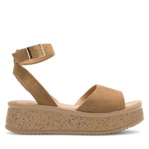 Sandały Lasocki. Brązowe sandały Lasocki, bez wzorów, bez obcasa, na koturnie, bez zapięcia. Za 149,99 zł.