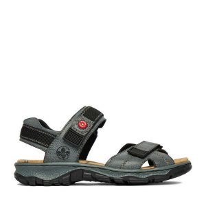 Sandały Rieker. Niebieskie sandały Rieker, bez wzorów, bez obcasa, na płaskiej podeszwie, bez zapięcia. Za 319,99 zł.