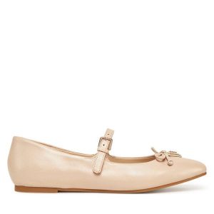 Baleriny Guess. Brązowe balerinki Guess, z aplikacjami, bez obcasa, bez zapięcia. Za 309,99 zł.