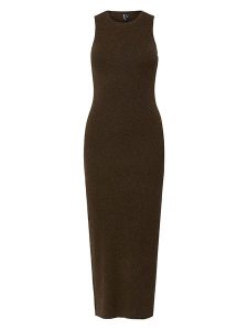 Pieces Sukienka dzianinowa w kolorze brązowym rozmiar: XS. Brązowe sukienki Pieces, xs, bez wzorów, z dzianiny, bez kołnierzyka, bez ramiączek, maxi. Za 96,83 zł.