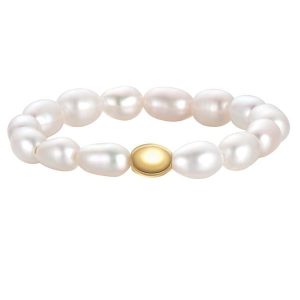 Glanzstücke München Pierscionek z perlami ze srebra próby 925 w kolorze zlotym z perla hodowlana Pierścionki 1 ct Damski. Żółte pierścionki Glanzstücke München, z perłą, pozłacane. Za 189,99 zł.