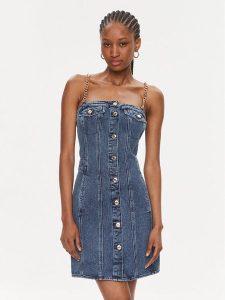 MICHAEL Michael Kors Sukienka jeansowa MR4823CFAU Niebieski Slim Fit. Niebieskie sukienki MICHAEL Michael Kors, bez wzorów, z bawełny, bez kołnierzyka, bez ramiączek. Za 669,00 zł.