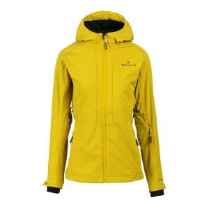 Kurtka softshell damska Vara SS. Żółte kurtki BERGSON, bez wzorów, z softshellu, bez kaptura. Za 499,00 zł.