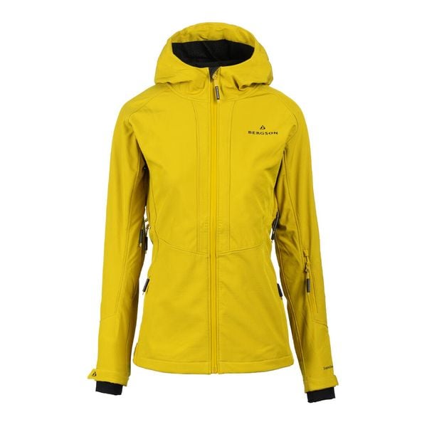 Kurtka softshell damska Vara SS. Żółte kurtki BERGSON, bez wzorów, z softshellu, bez kaptura. W wyprzedaży za 399,00 zł.