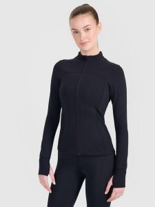 4F Bluza treningowa slim szybkoschnąca damska - czarna XL. Czarne bluzy 4f, xl, bez wzorów, bez kaptura. Za 199,99 zł.