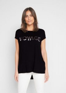 Długi T-shirt z mieszanki wiskozy. Czarne t-shirty bonprix, bez wzorów, z wiskozy, bez kołnierzyka, bez ramiączek. Za 79,99 zł.