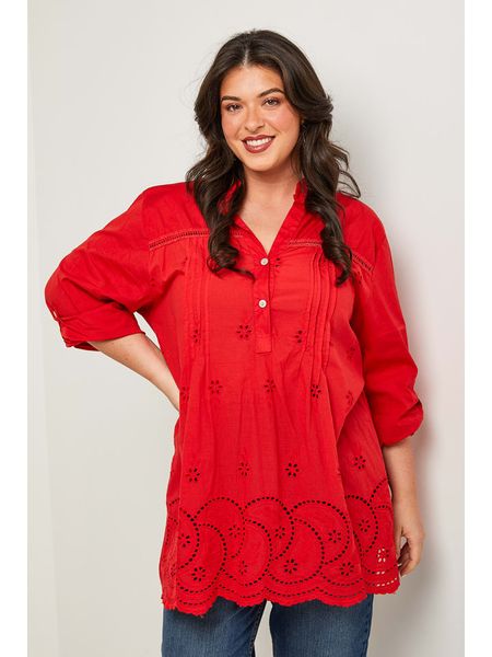 Curvy Lady Tunika w kolorze czerwonym rozmiar: 48/50. Czerwone tuniki Curvy Lady, bez wzorów, klasyczne, bez kołnierzyka, bez ramiączek. Za 122,45 zł.