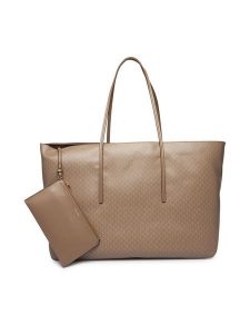 Calvin Klein Torebka Emblem Aop Large Tote W/ Pouch LV04F3364G Beżowy. Brązowe shopper bag Calvin Klein, bez wzorów, ze skóry, bez dodatków. Za 699,99 zł.