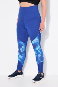 Damskie Sportowe legginsy szybkoschnące wysoki stan kieszeń na zamek. Niebieskie legginsy Ulla Popken, bez wzorów, z elastanu, z podwyższonym stanem. Za 239,99 zł.